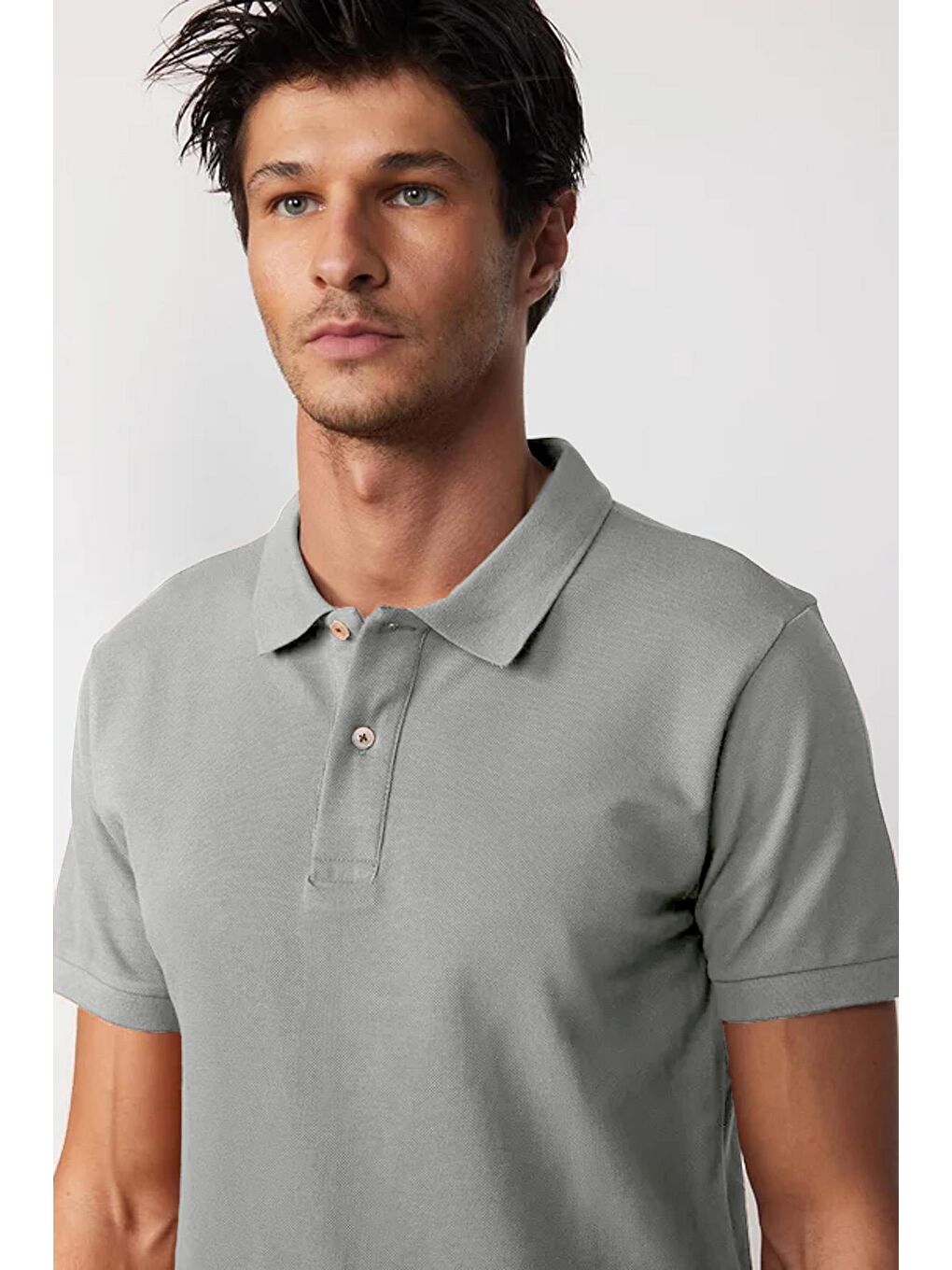 Erkek Slim Fit Dar Kesim %100 Pamuk Gri Polo Yaka Tişört-1