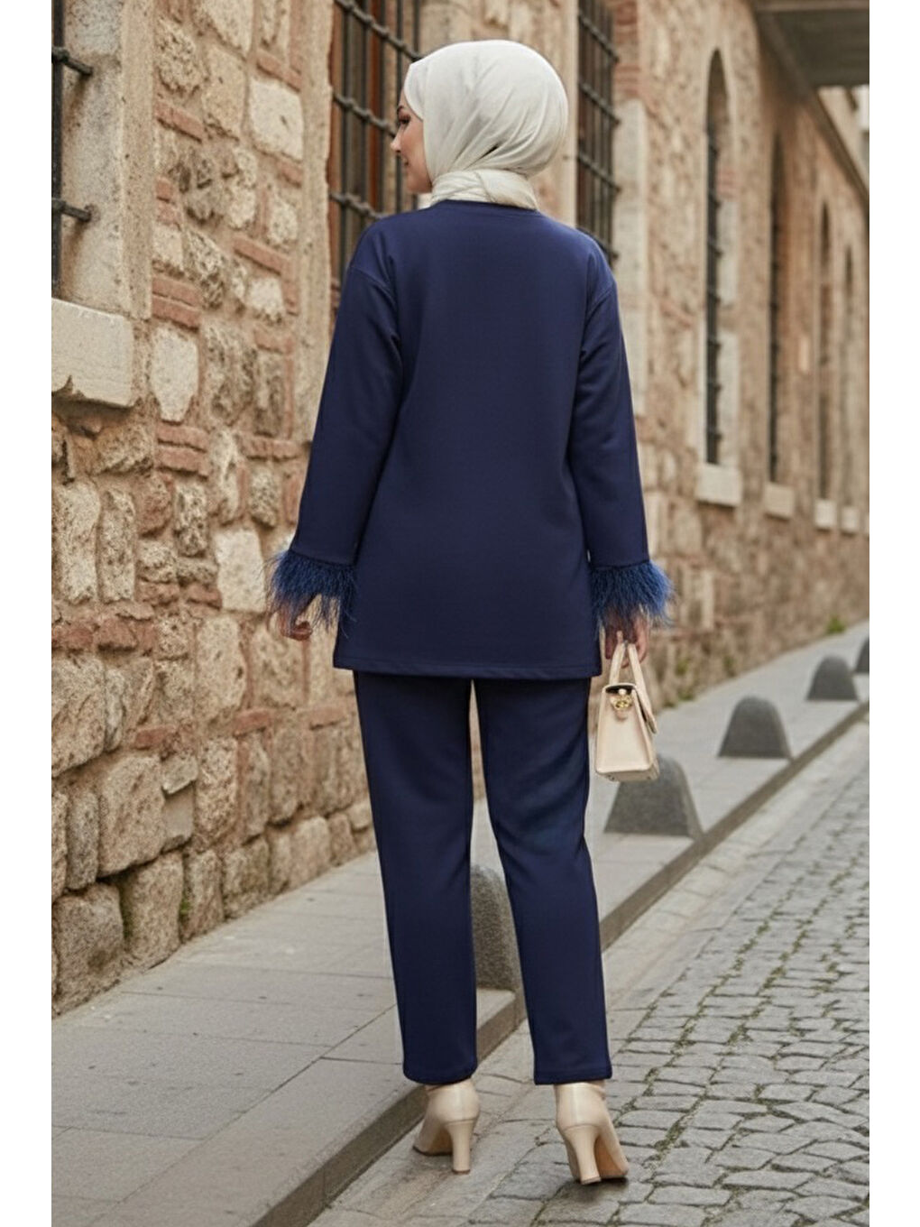 Kol Ucu Tüylü Modal İkili Takım Lacivert - 088-LACIVERT-2