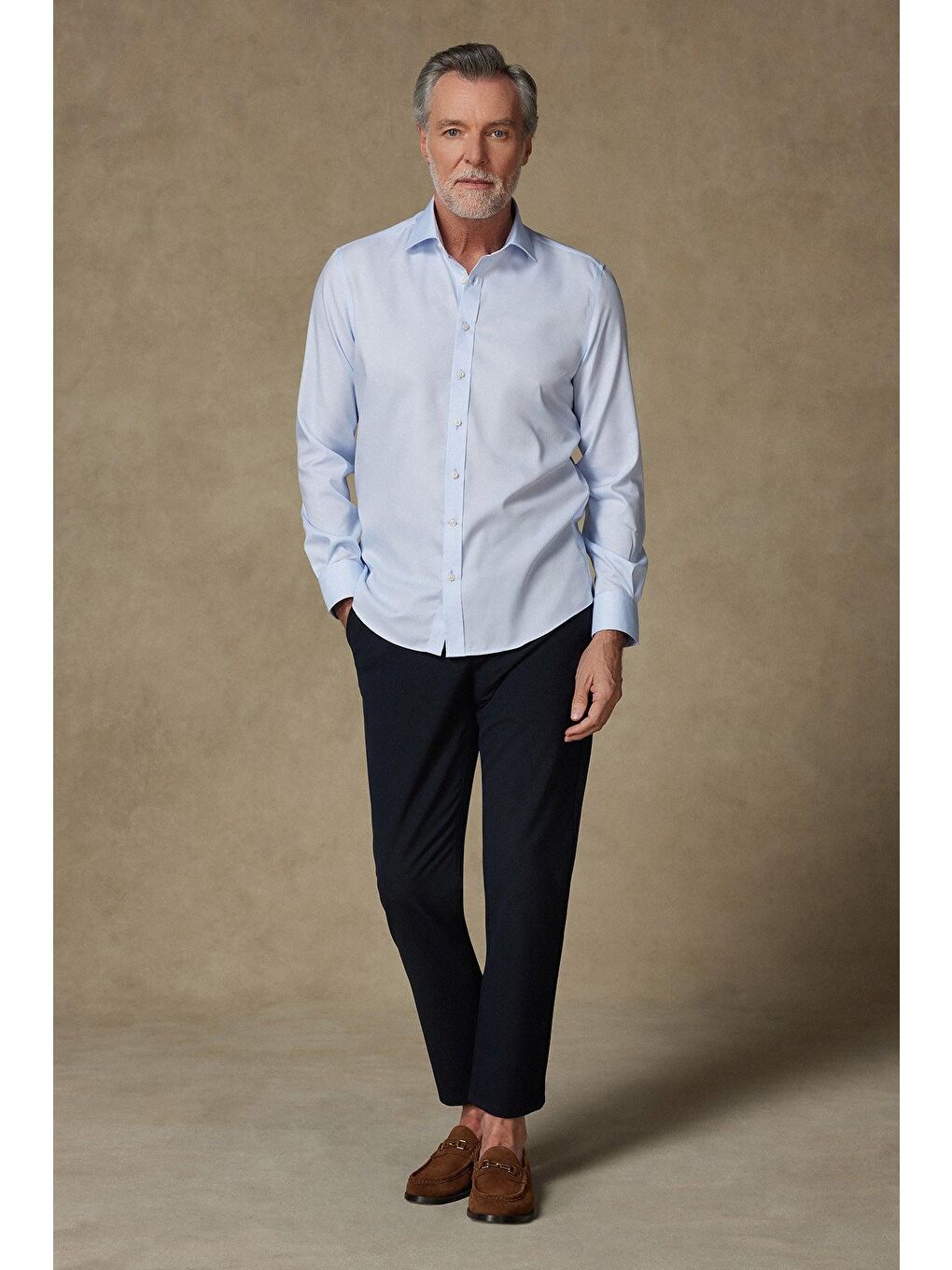 Fabio Non Iron Twill Pamuklu Comfort Fit Açık Mavi Klasik Yaka Erkek Düz %100 Pamuk Gömlek-2