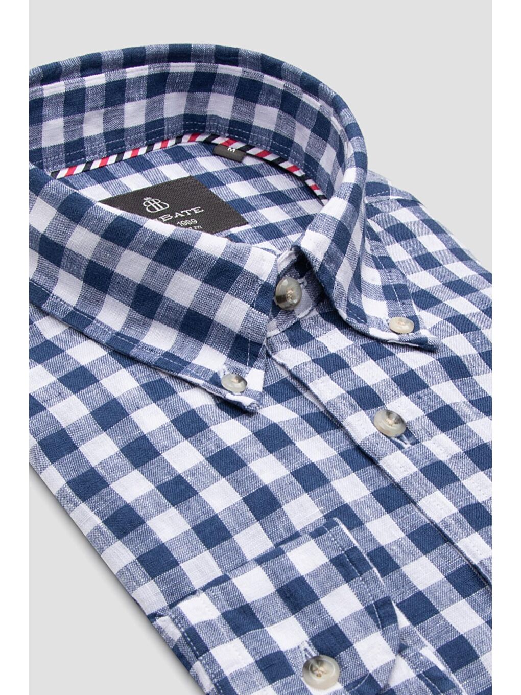 Sorento Keten Keten Comfort Fit Lacivert Düğmeli Yaka Erkek Kareli Gömlek-1