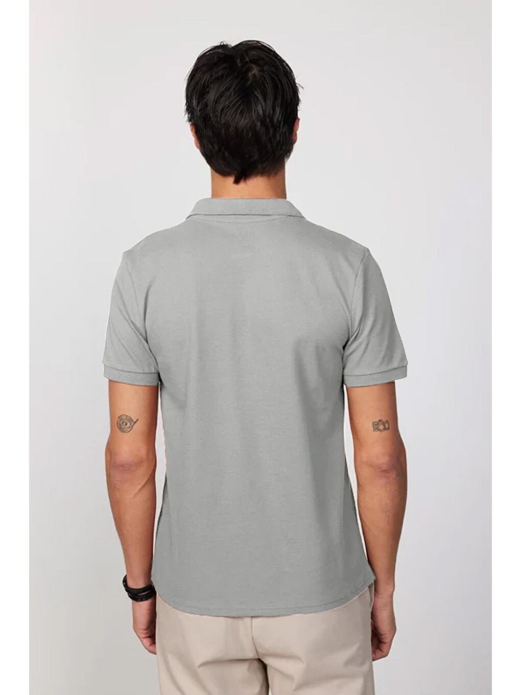Erkek Slim Fit Dar Kesim %100 Pamuk Gri Polo Yaka Tişört-4
