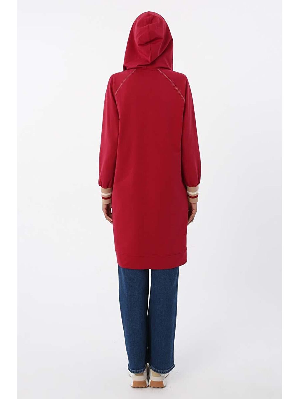 Bordo Çizgili Ribanalı Ve Renkli Çıtçıtlı Kapüşonlu Hırka-3