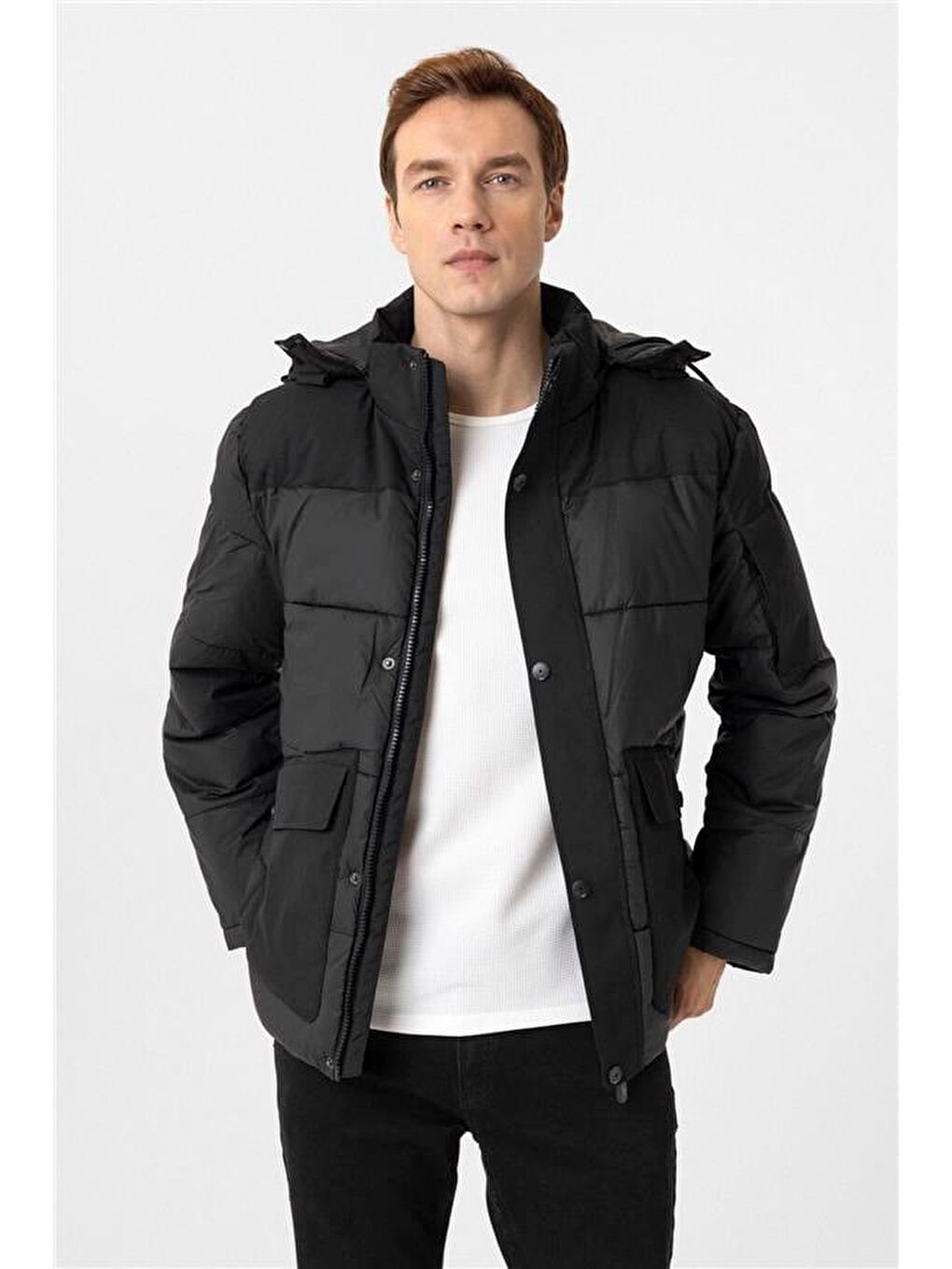 Siyah Slim Kapitone Mont-1