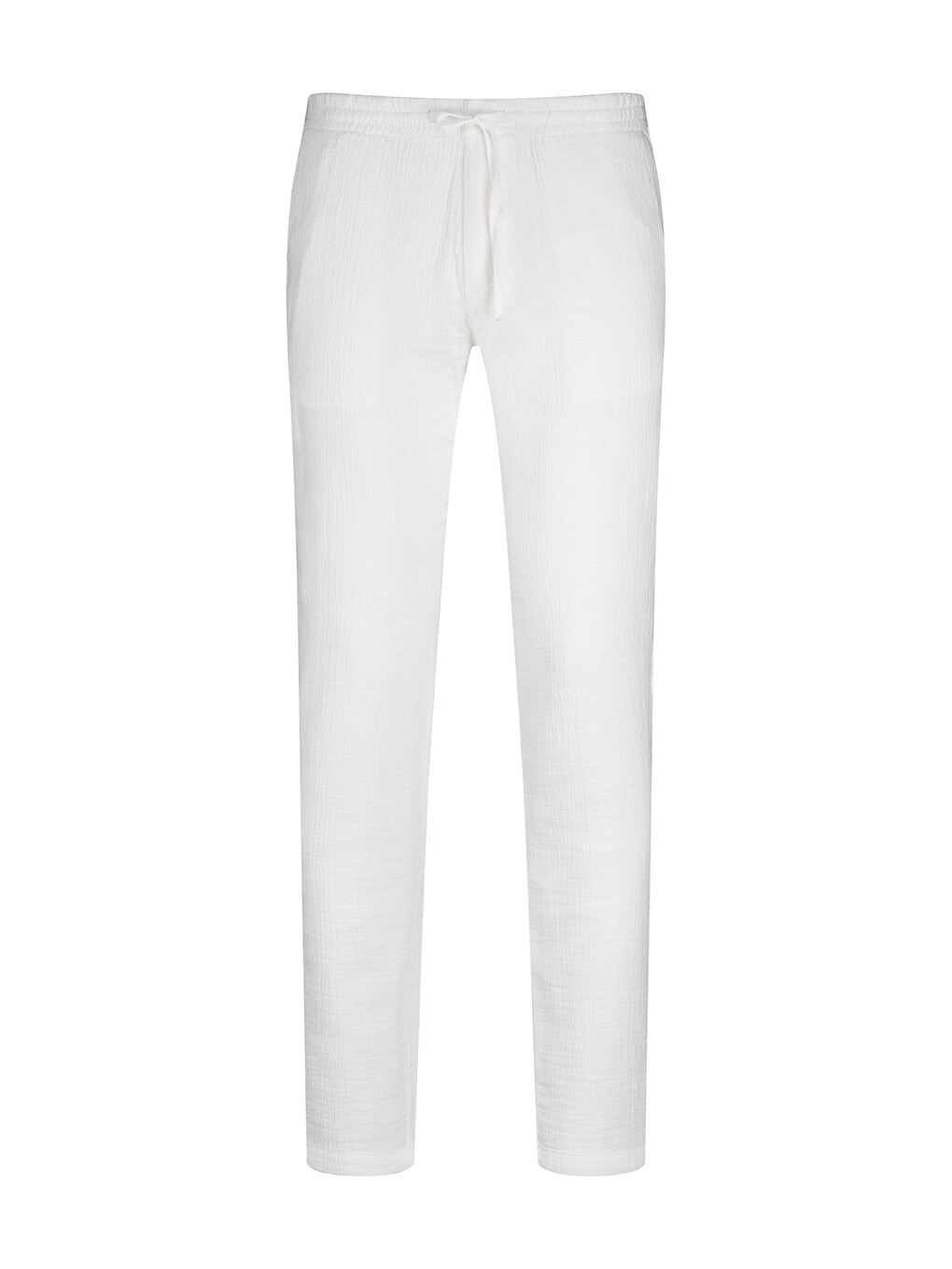 Beyaz Rahat Kesim Yandan Cepli 100% Pamuk Jogger Pantolon