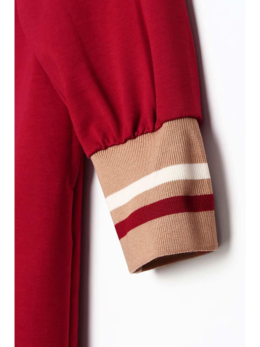 Bordo Çizgili Ribanalı Ve Renkli Çıtçıtlı Kapüşonlu Hırka-5