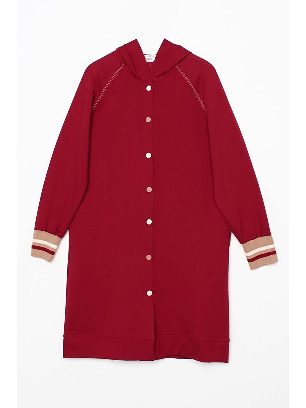 Bordo Çizgili Ribanalı Ve Renkli Çıtçıtlı Kapüşonlu Hırka-6