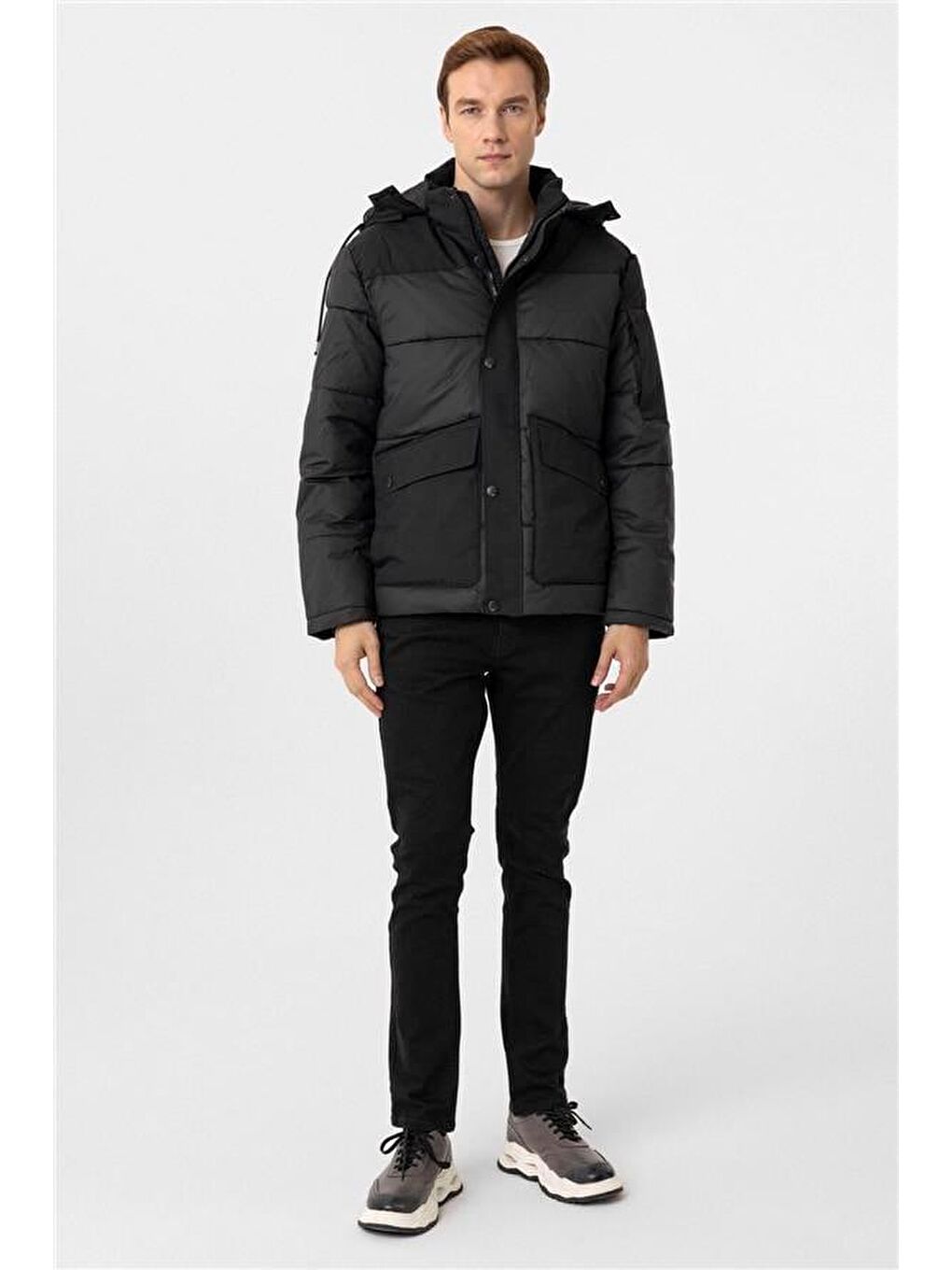 Siyah Slim Kapitone Mont-3