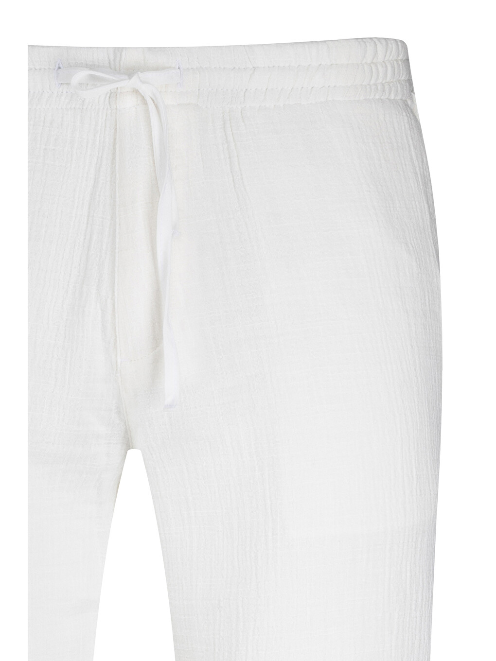 Beyaz Rahat Kesim Yandan Cepli 100% Pamuk Jogger Pantolon-1