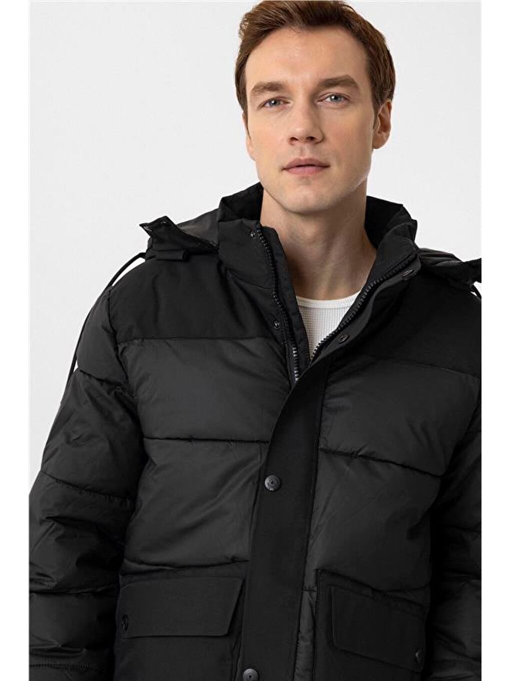 Siyah Slim Kapitone Mont-4