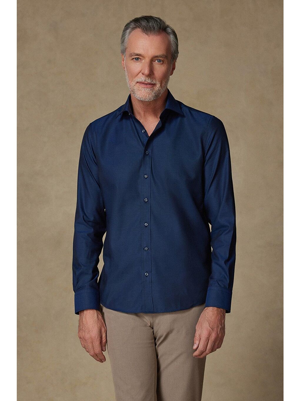 Donatello Non Iron Twill Pamuklu Slim Fit Lacivert Klasik Yaka Erkek Düz %100 Pamuk Gömlek