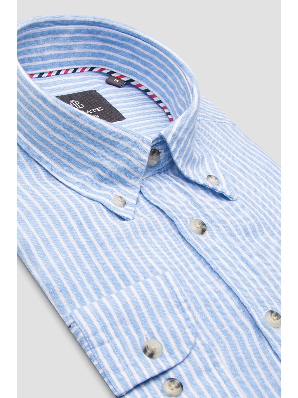 Sorento Keten Keten Comfort Fit Açık Mavi Düğmeli Yaka Erkek Çizgili Gömlek-1