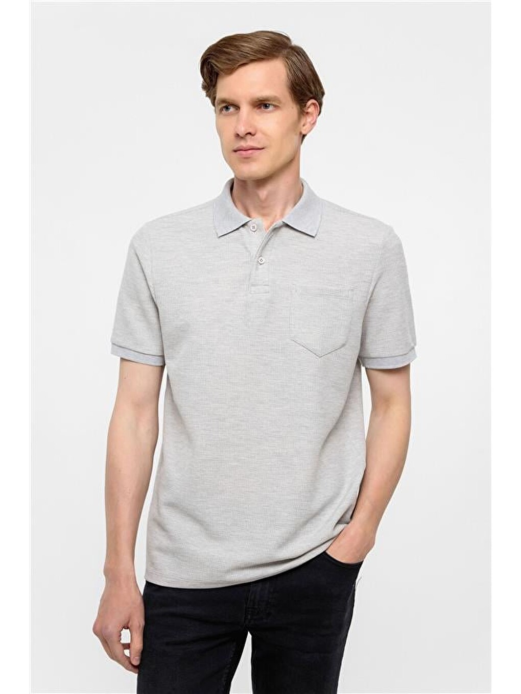 Gri Regular Armürlü Polo Yaka Tişört