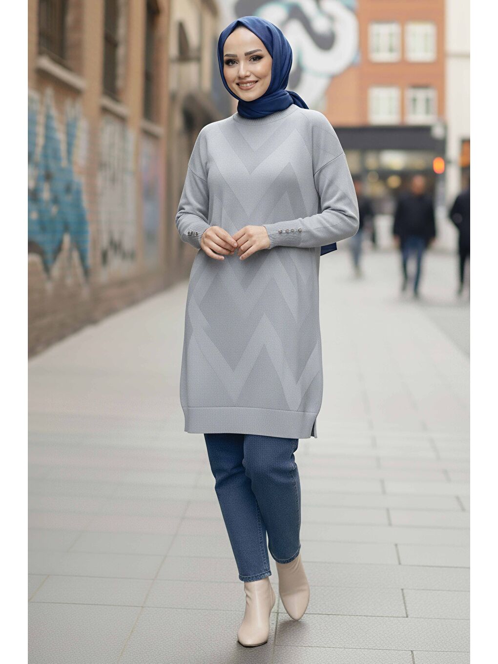 Kol Düğmeli Tiiko Tunik Gri - 28081-GRI-1