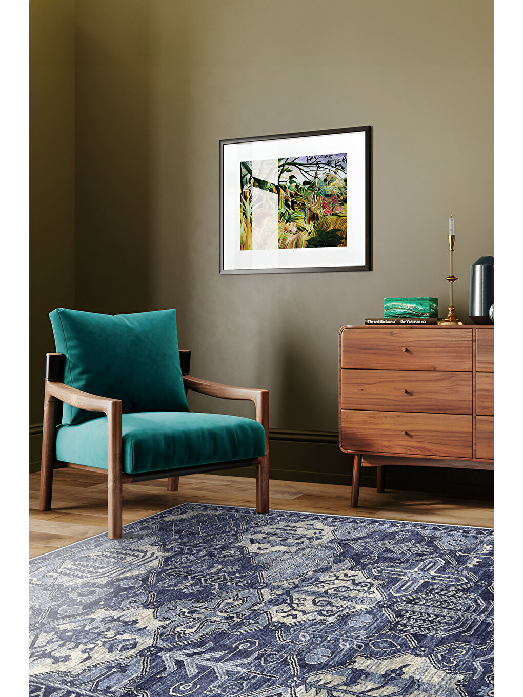 Mavi Dekoratif Özel Tasarım Yıkanabilir İnce Kaymaz Tabanlı Modern Halı KECE FR13-1