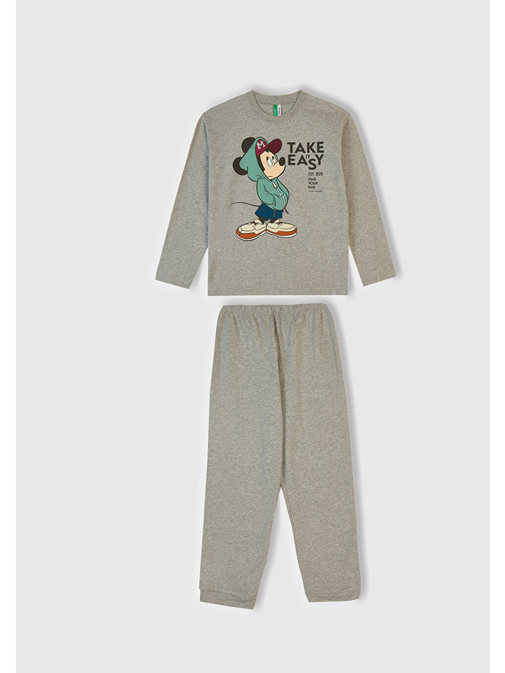 Erkek Çocuk Gri Melanj Üstü Disney Baskılı Altı Paçası Lastikli Pijama Takımı