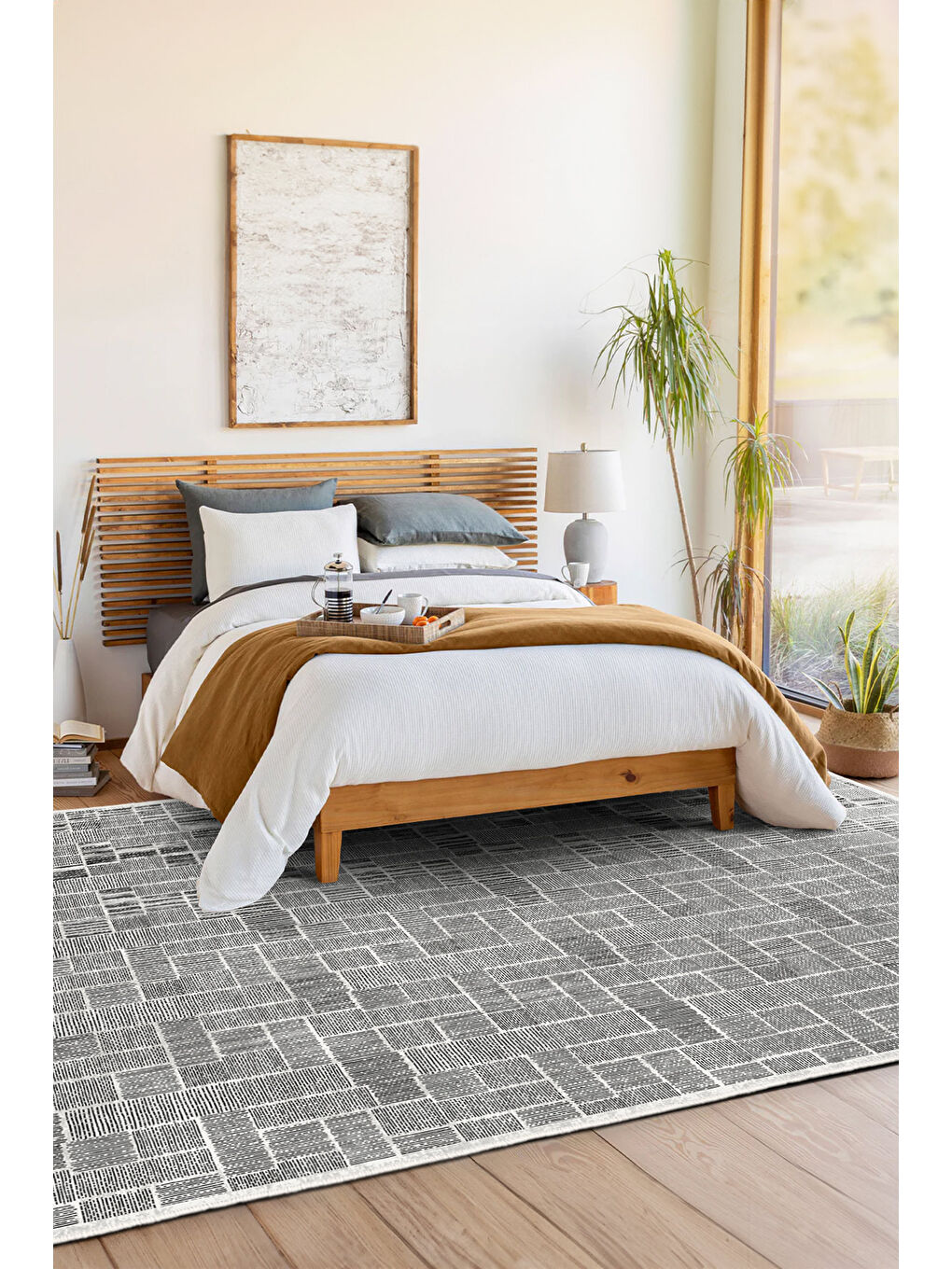 Siyah Dekoratif Özel Tasarım Yıkanabilir İnce Kaymaz Tabanlı Modern Halı KECE FR17-1