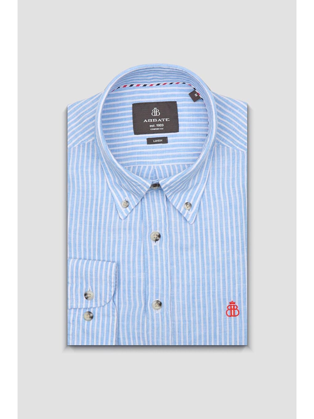 Sorento Keten Keten Comfort Fit Açık Mavi Düğmeli Yaka Erkek Çizgili Gömlek-4