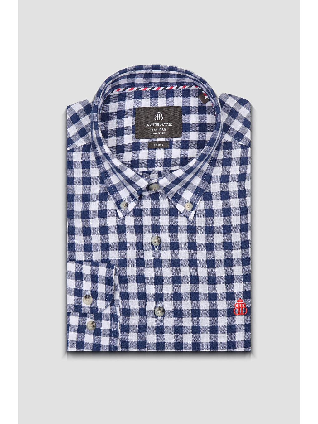 Sorento Keten Keten Comfort Fit Lacivert Düğmeli Yaka Erkek Kareli Gömlek-4