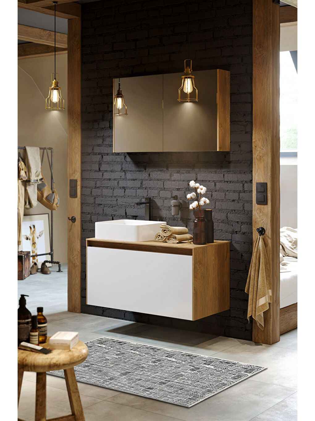 Siyah Dekoratif Özel Tasarım Yıkanabilir İnce Kaymaz Tabanlı Modern Halı KECE FR17-3