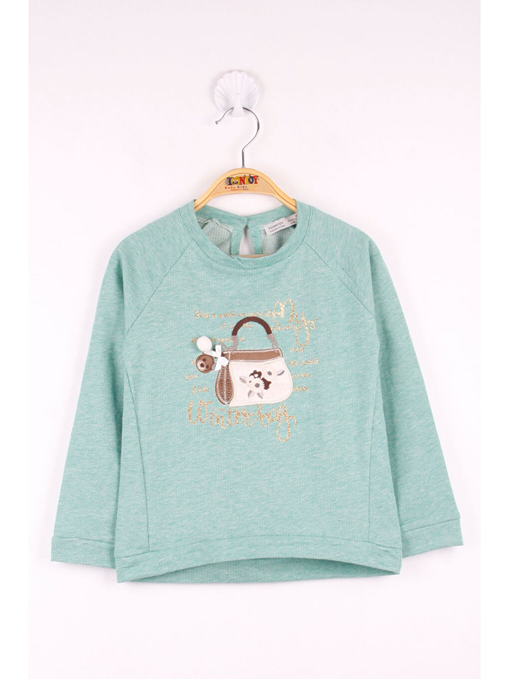 Turkuaz Kız Çocuk Çanta Nakışlı Sweatshirt