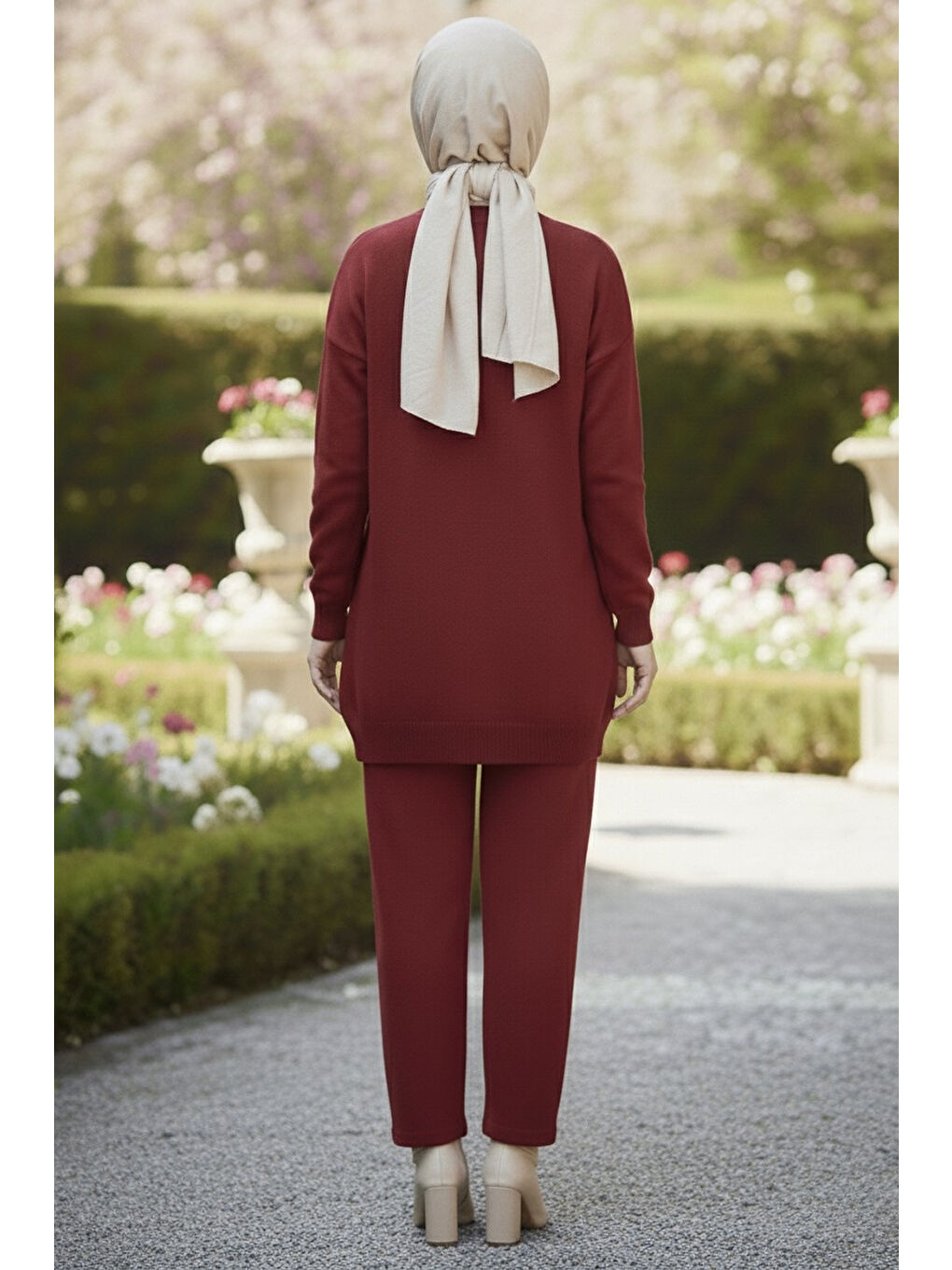 Kalp Nakışlı İkili Triko Takım Bordo - 28063-BORDO-2