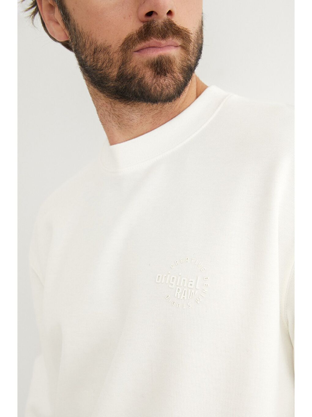 Ekru Original Raw Kabartma Baskılı Büyük Beden Sweatshirt-4