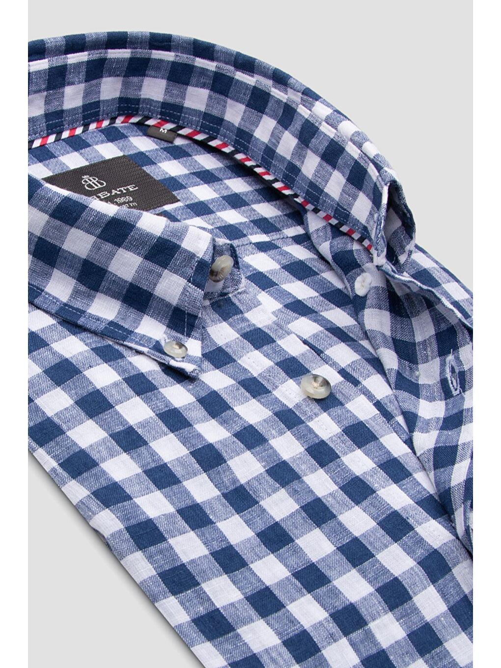 Sorento Keten Keten Comfort Fit Lacivert Düğmeli Yaka Erkek Kareli Gömlek-5