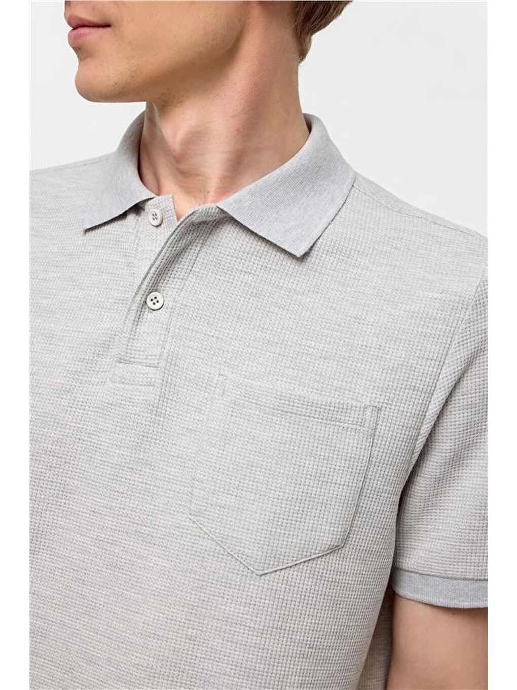 Gri Regular Armürlü Polo Yaka Tişört-4