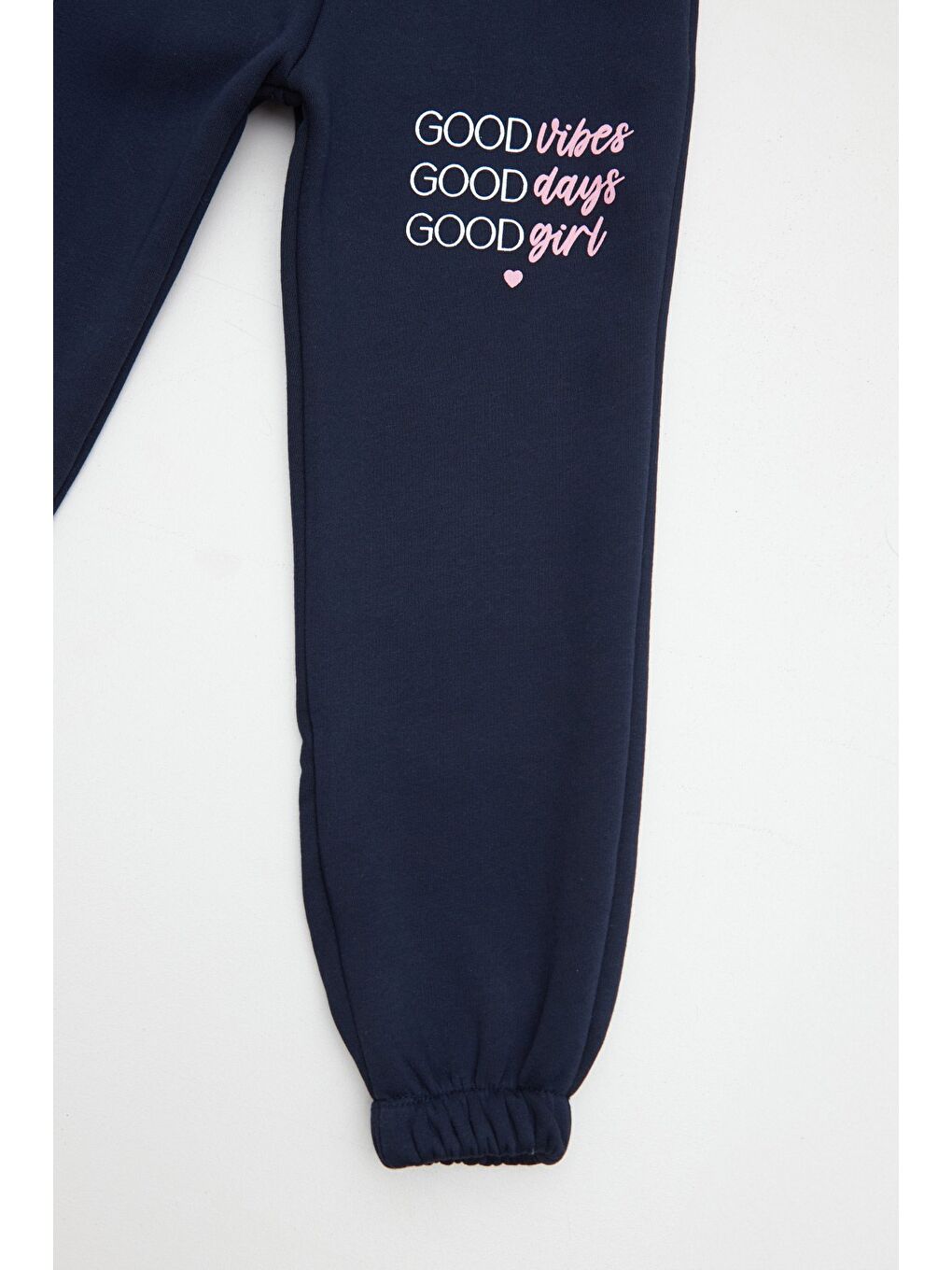 Lacivert 3 İplik Yazı Baskılı Kız Çocuk Jogger Eşofman Altı-1