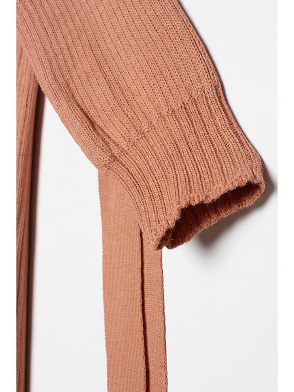 Soft Turuncu-Fitilli Kuşaklı Uzun Triko Hırka-5