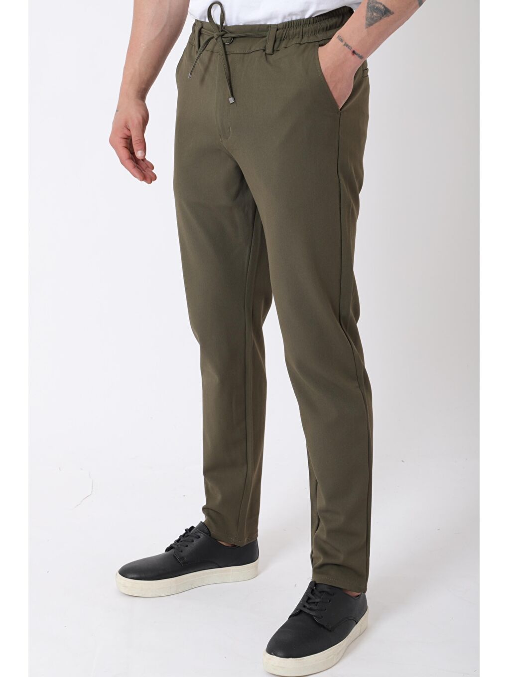 Haki Bel Lastikli Spor En Boy Jogger Pantolon CPT-4_0400