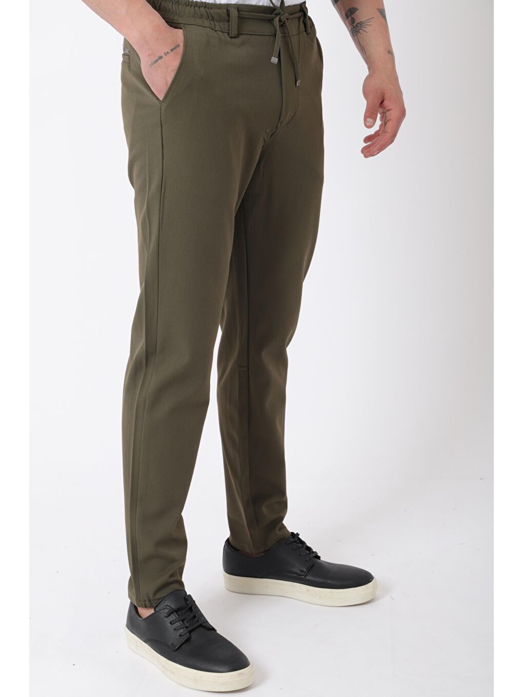 Haki Bel Lastikli Spor En Boy Jogger Pantolon CPT-4_0400-1