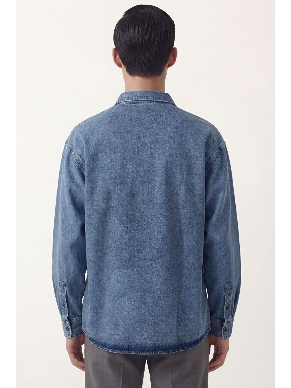 Erkek Mavi Normal Kesim Regular Fit Pamuk Torba Cep Uzun Kollu Denim Ceket Gömlek-1