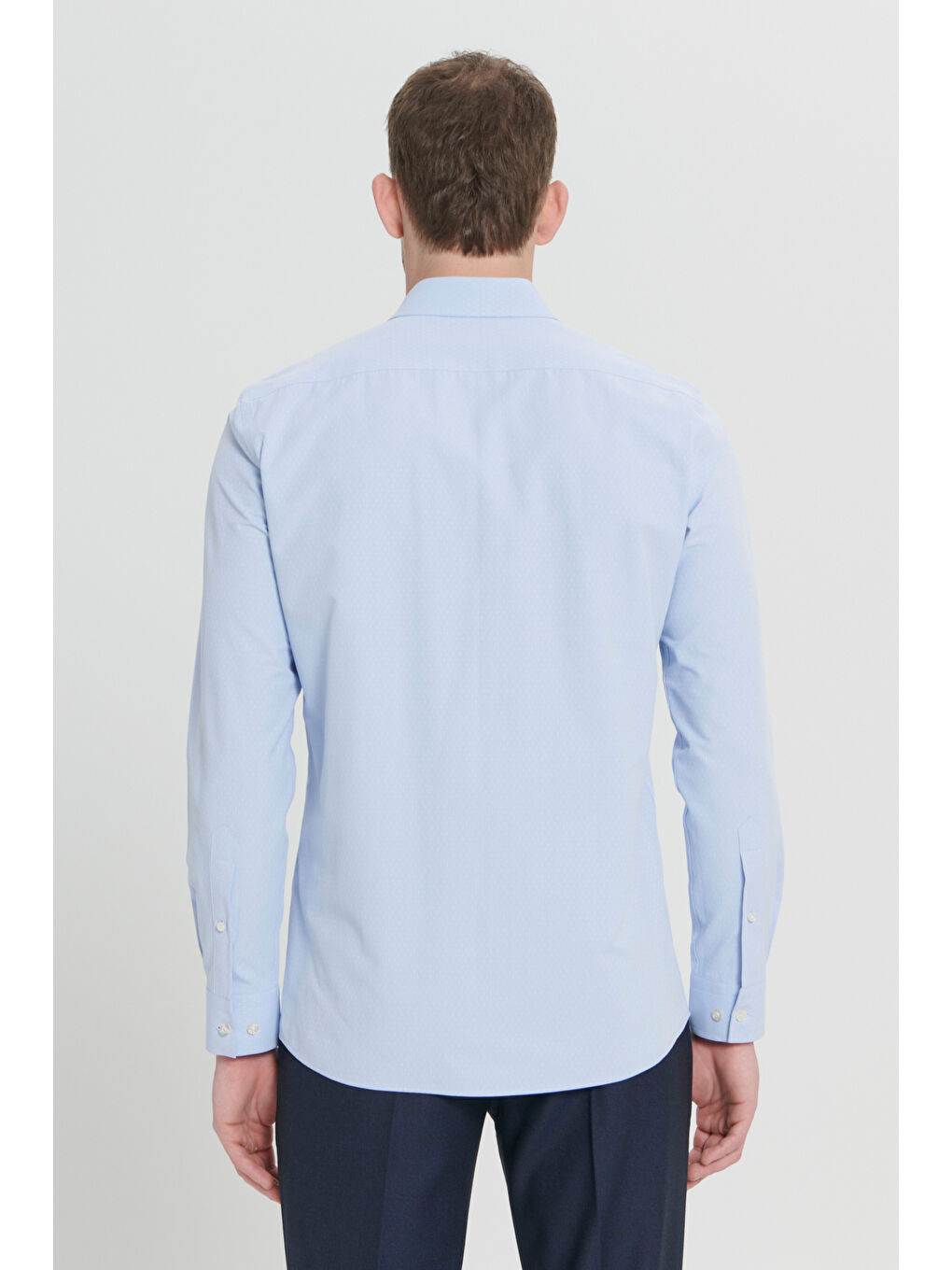 Erkek Açık Mavi Slim Fit Dar Kesim Klasik Yaka Pamuklu Armürlü Gömlek-5