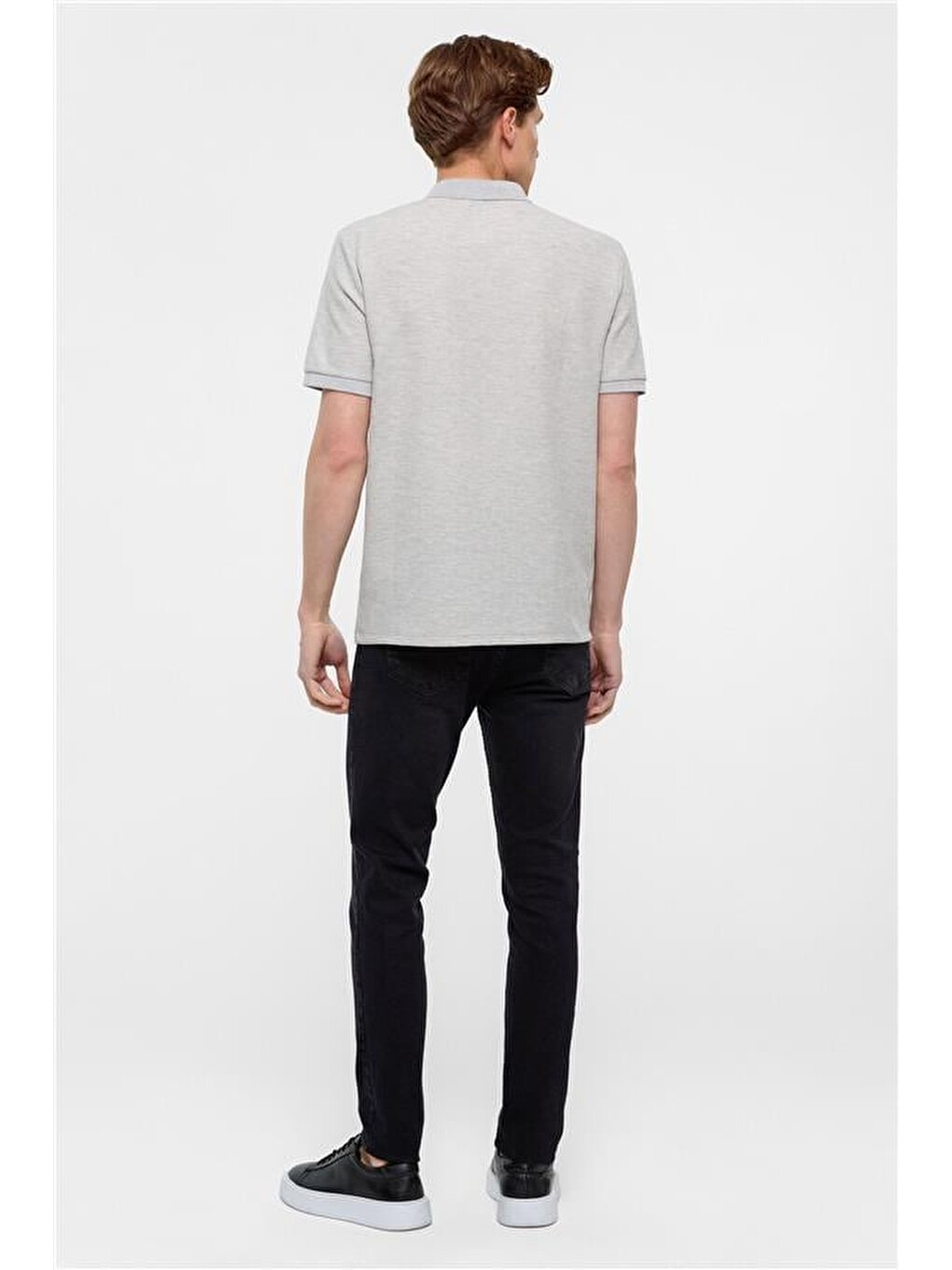 Gri Regular Armürlü Polo Yaka Tişört-6