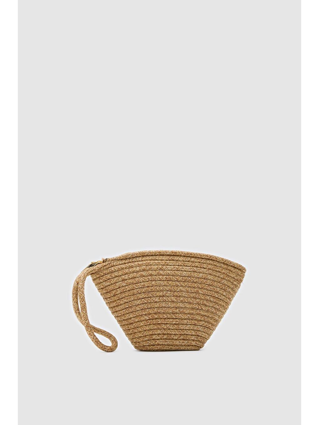 Bej Rome Handmade Hasır Clutch Çanta Vizon-3