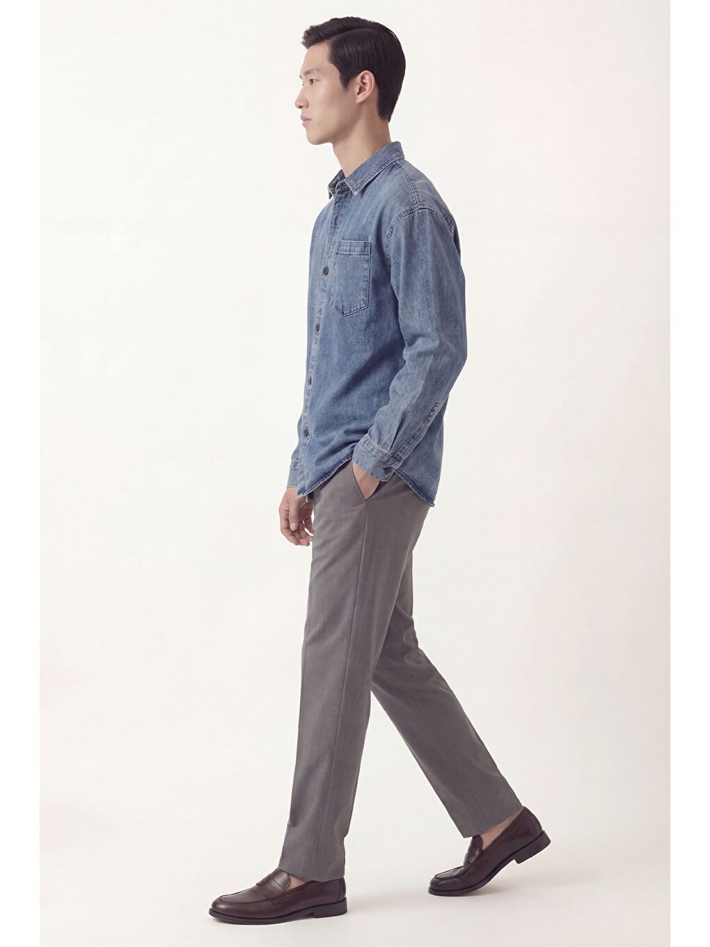 Erkek Mavi Normal Kesim Regular Fit Pamuk Torba Cep Uzun Kollu Denim Ceket Gömlek-3
