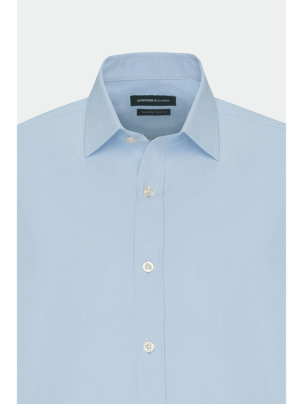 Erkek Açık Mavi Slim Fit Dar Kesim Klasik Yaka Pamuklu Armürlü Gömlek-7