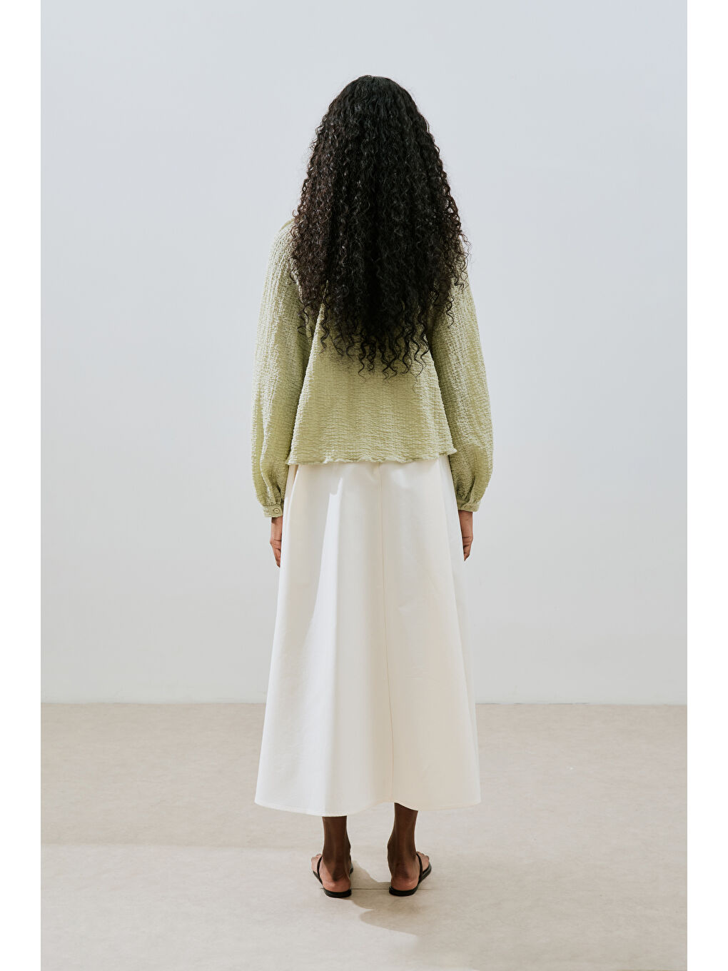 Dokulu Yakası Düğmeli Bluz Yeşil-7