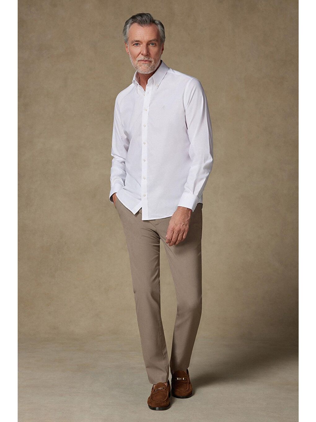 Matteo Non Iron Oxford Pamuklu Comfort Fit Beyaz Düğmeli Yaka Erkek Düz %100 Pamuk Gömlek-2