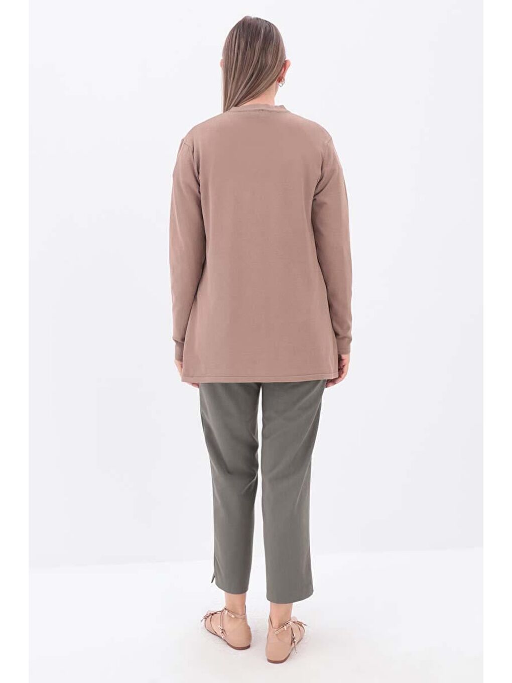 Bej Vizon-Düğmeli Triko Hırka-3