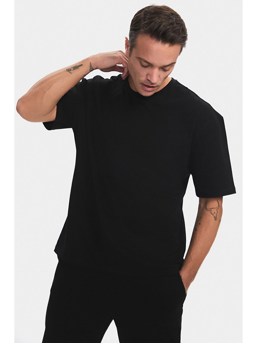 Siyah Erkek 2'li Oversize Kalıp Tişört