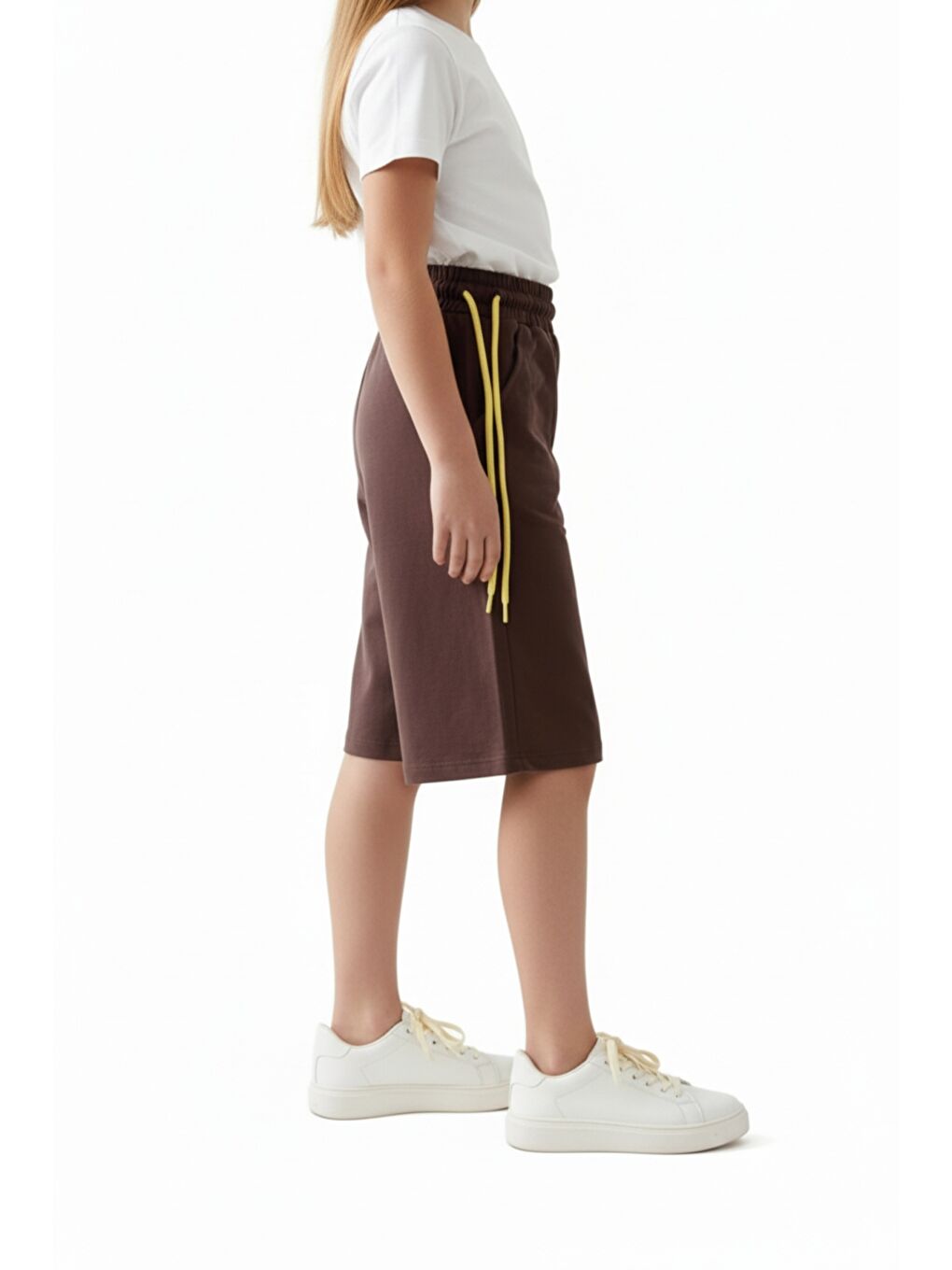 Kahverengi Kız Çocuk Bol Paça Beli Lastikli Nakışlı Kapri & Bağlamalı 25001-2