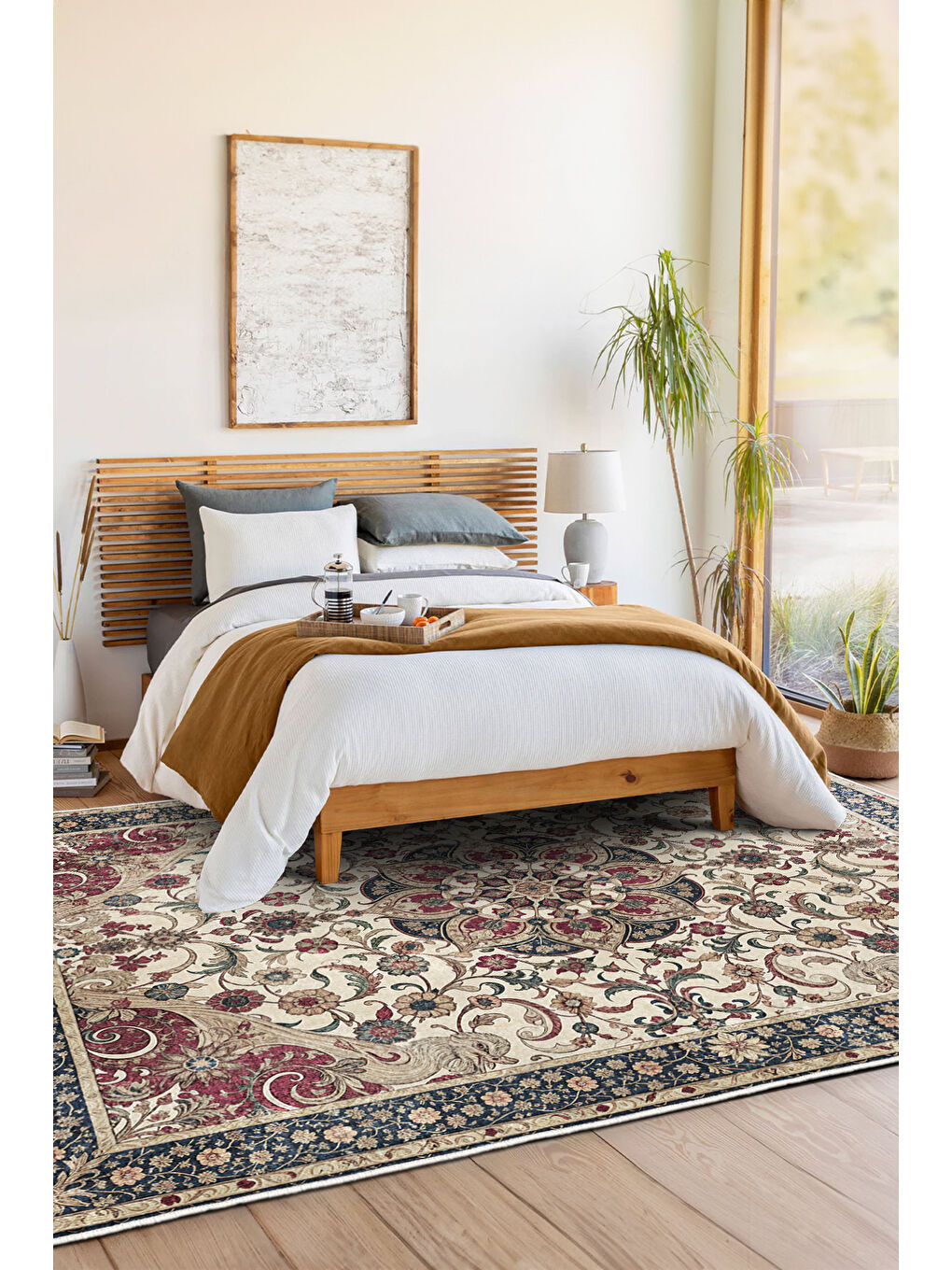 Bej Dekoratif Özel Tasarım Yıkanabilir İnce Kaymaz Tabanlı Modern Halı KECE FR17-1