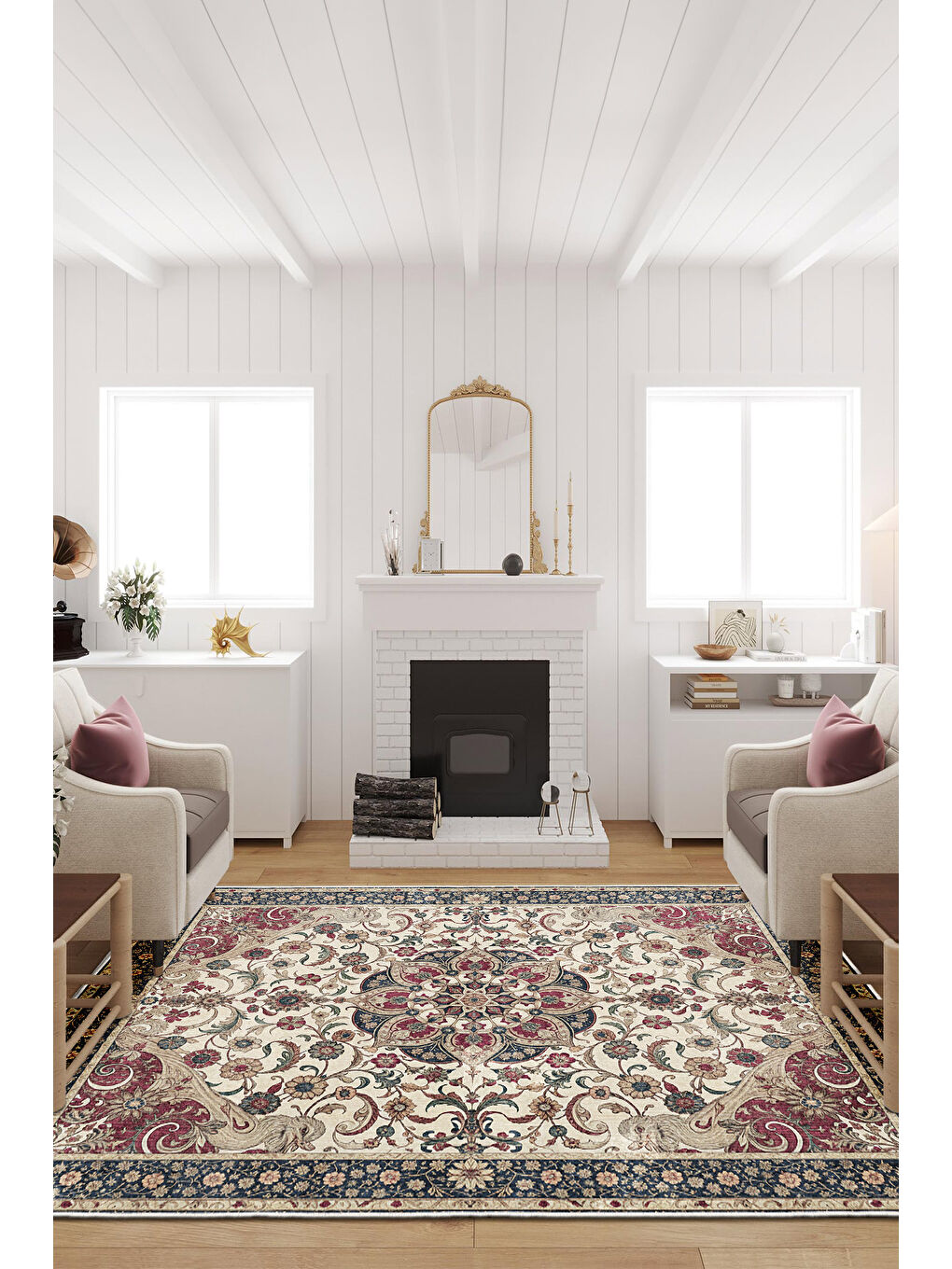 Bej Dekoratif Özel Tasarım Yıkanabilir İnce Kaymaz Tabanlı Modern Halı KECE FR17-2