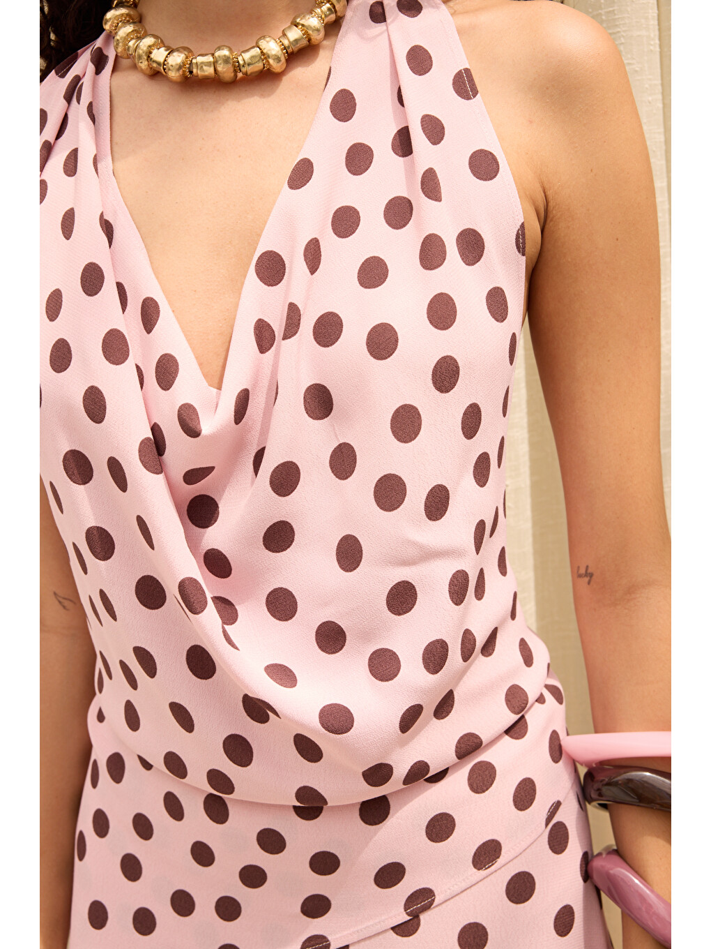 Manon Puantiyeli Pembe Crop Etek Takım-6