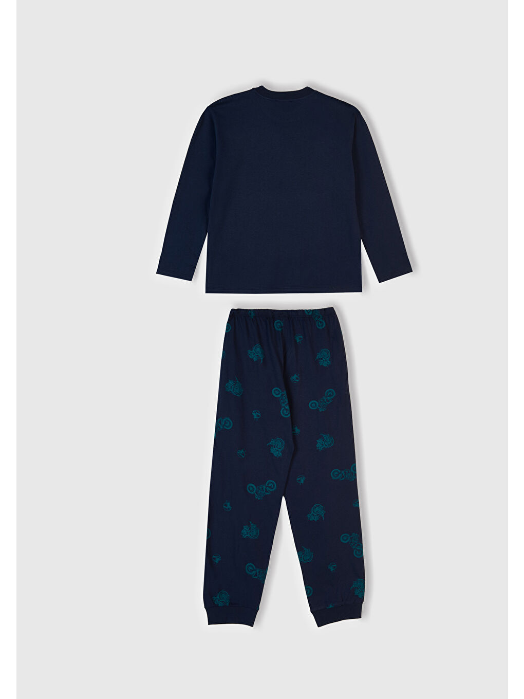 Erkek Çocuk Lacivert Üstü Baskılı Altı Tamamı Desenli Pijama Takımı-1