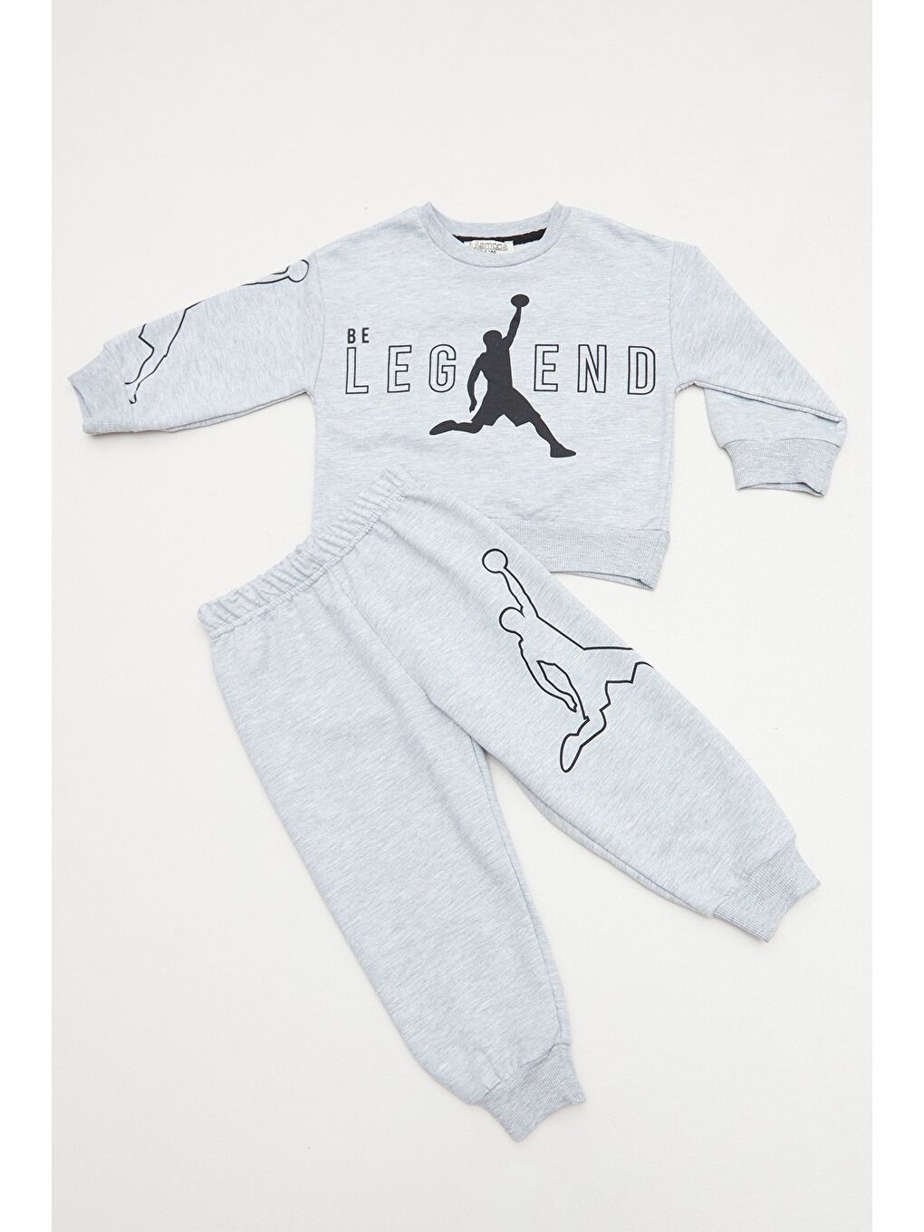 Gri Yazı Ve Basketbolcu Baskılı Erkek Çocuk 2 Li Takım