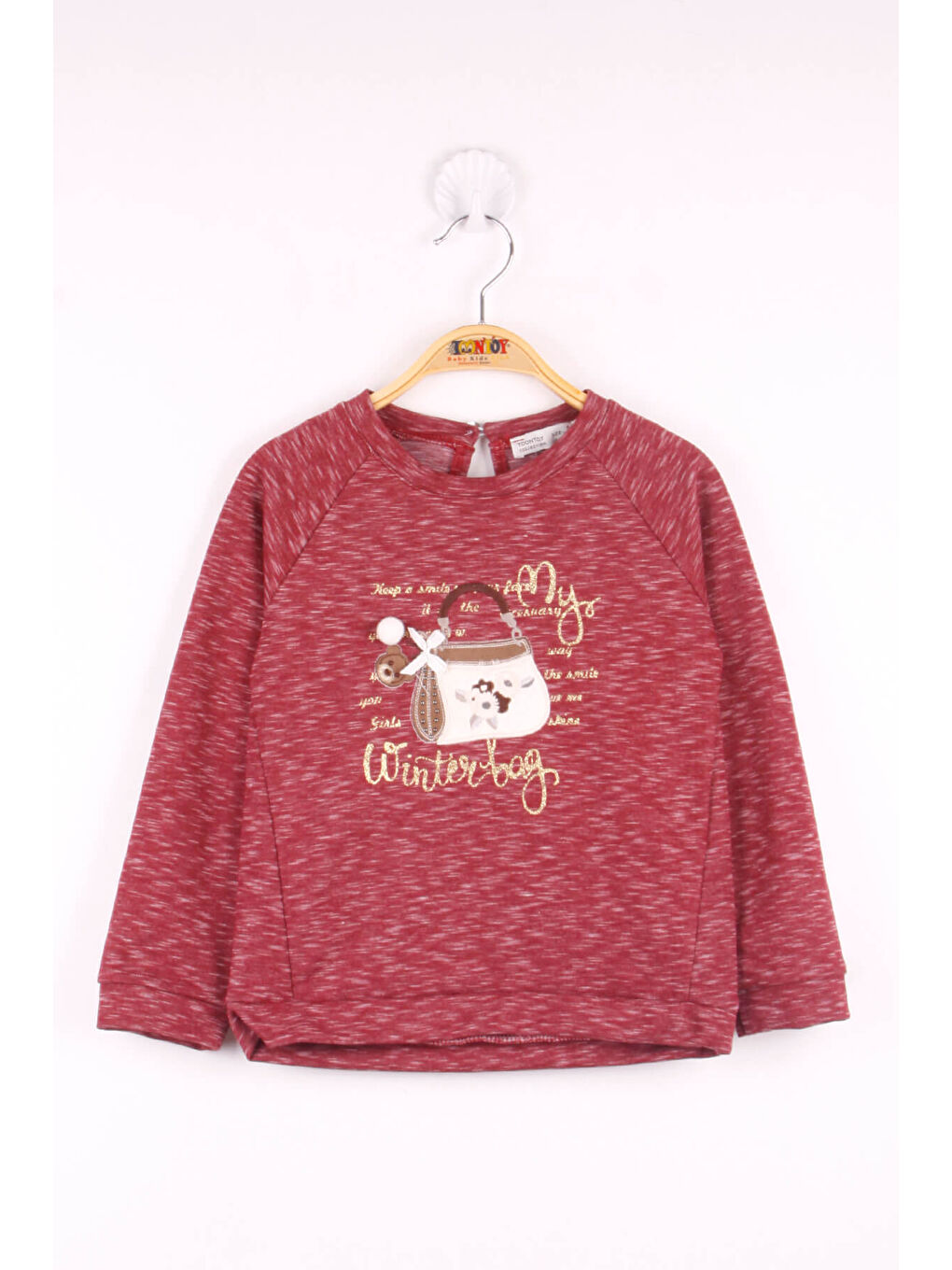 Bordo Kız Çocuk Çanta Nakışlı Sweatshirt