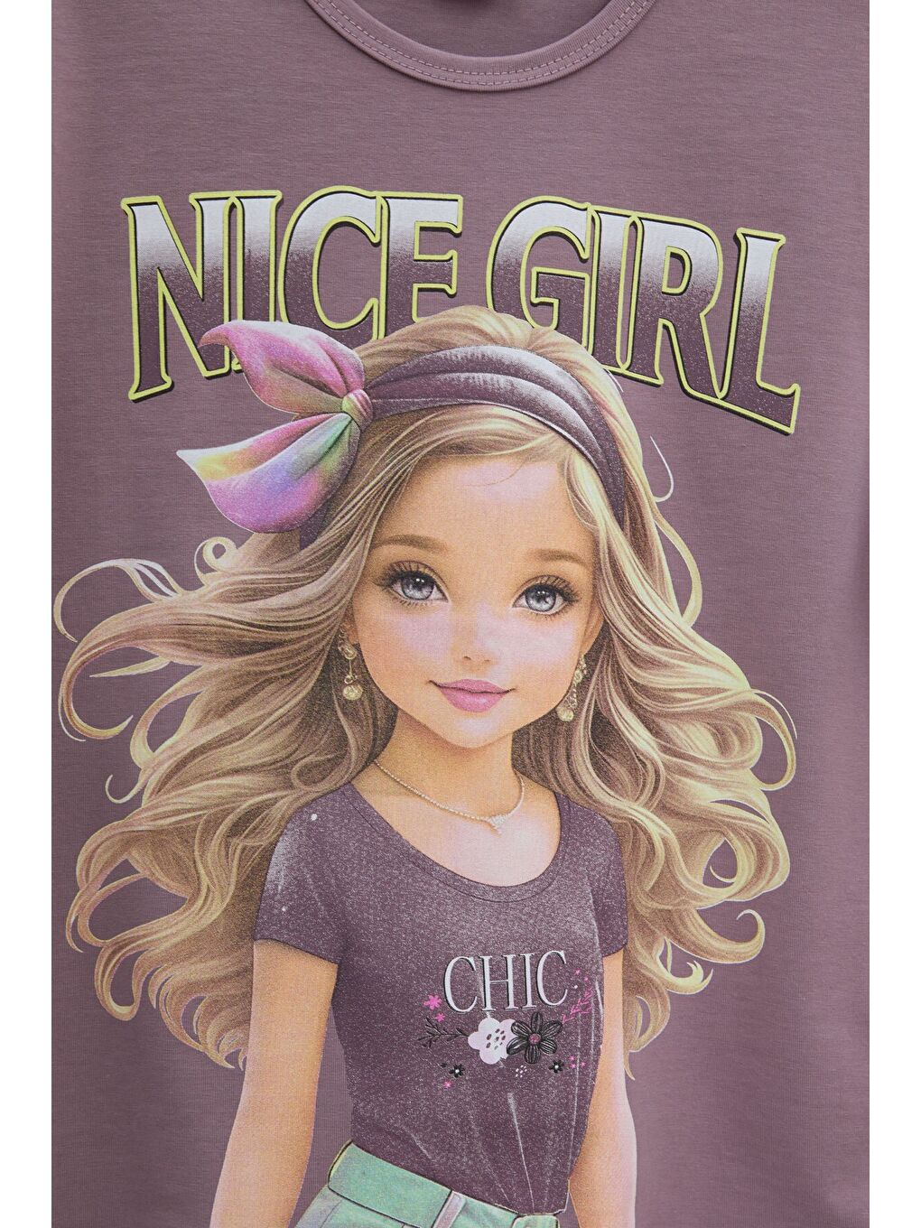 Pembe Gül Kurusu Kız Karakter Baskılı Geniş Paça Pantolonlu 2li Kız Çocuk Takım 23804-4